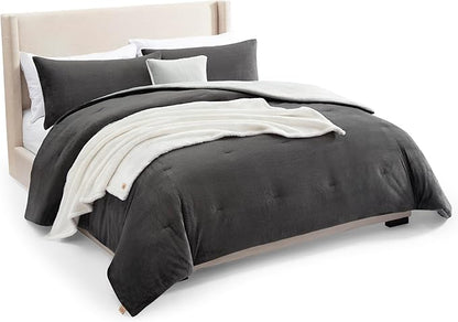 UGG Comforter Set 5 Piece Bed in a Bag with Throw Blanket, Decorative Pillow, Shams, and Reversible Comforter Hypoallergenic Washable Luxury Warm Fluffy Bedding Set, Charcoal Grey, King Size (Remina)