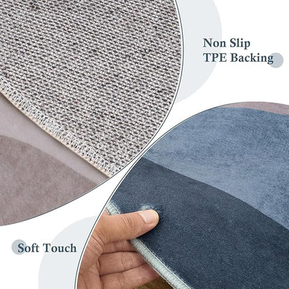3ft Abstract Round Rug,Boho Washable Non-Slip Mountain Rugs for Entryway,Soft Ultra-Thin Small Indoor Throw Rugs for Bedroom/Bathroom/Laundry Room/Kitchen (Blue)