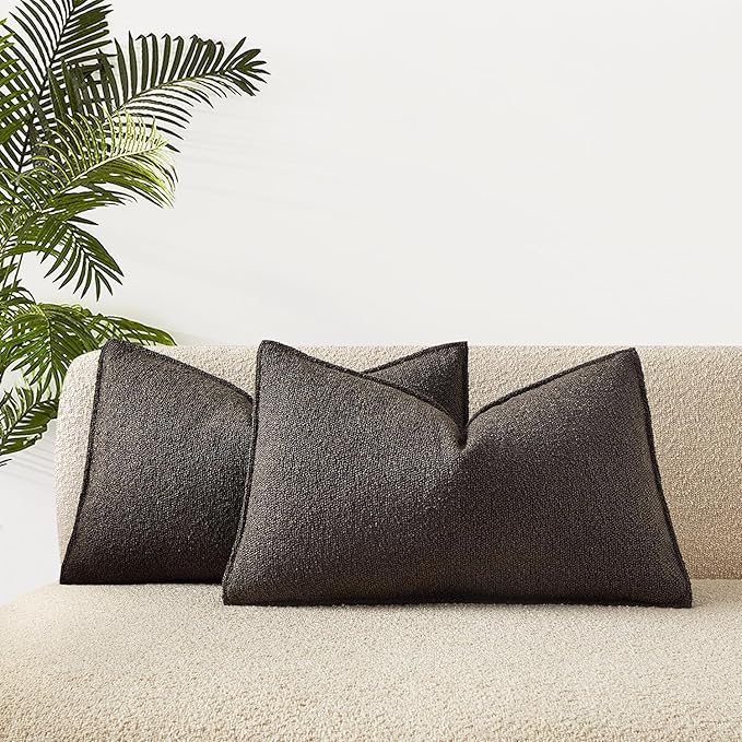 JUSPURBET 14x24 Pillow Covers Set of 2 Decorative Throw Pillow Covers Case for Couch Sofa Bed Soft Boucle Textured Lumbar Cushion Covers with Hidden Zipper for Home Decor Living Room,Dark Coffee
