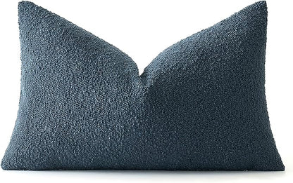 MIULEE Textured Boucle Throw Pillow Cover Dark Blue Accent Solid Lumbar Pillow Case Decorative Soft Pack of 1 Couch Cushion Chair Sofa Bedroom Livingroom Home Decor,12x20 Inch