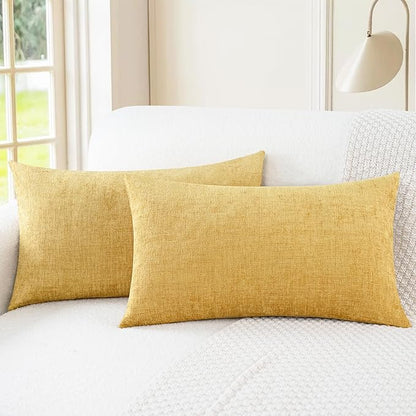 CaliTime Throw Pillow Covers Decorative 16 X 26 Inches Pack of 2 Cozy Chenille Cushion Cases for Couch Sofa Bed Living Room Home Gold