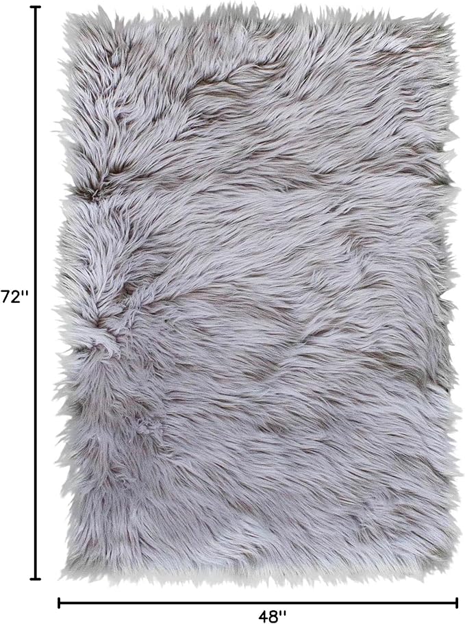 4 x 6 ft Fluffy Gray Rug – Cozy Faux Fur Rug for Bedroom, Living Room, or Nursery – Soft Faux Sheepskin Decor Accent