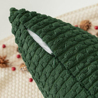 Kevin Textile 12x24 Inch Pillow Cover 1 Pack Boho Christmas Decorative Soft Striped Corduroy Lumbar Farmhouse Color Accent Rectangle Cushion Case for Living Room Couch Sofa Bed, Dark Green