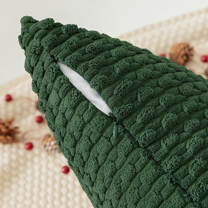 Kevin Textile Pack of 2 Corduroy Decorative Throw Pillow Covers 18x18 Inch Soft Boho Striped Pillow Covers Modern Farmhouse Home Decor for Sofa Living Room Couch Bed Dark Green