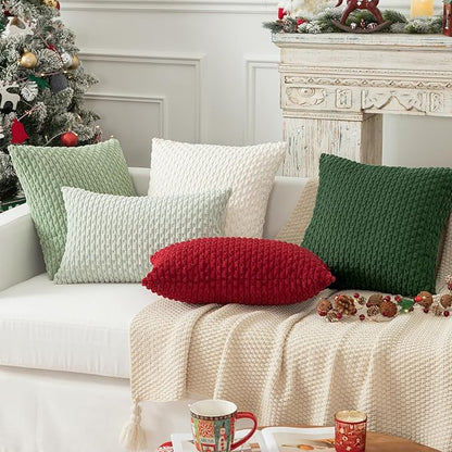Kevin Textile 12x24 Inch Pillow Cover 1 Pack Boho Christmas Decorative Soft Striped Corduroy Lumbar Farmhouse Color Accent Rectangle Cushion Case for Living Room Couch Sofa Bed, Dark Green