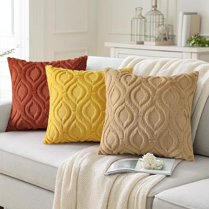 decorUhome Spring Throw Pillow Covers 16x16 Inch Set of 2, Soft Plush Faux Wool Khaki Solid Couch Pillow Covers, Accent Farmhouse Neutral Square Pillow Cases for Sofa Bed Living Room