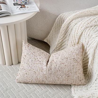 12x20 Beige Lumbar Pillow Cover Textured Boucle Striped Chic Morden Boho Accent Farmhouse Rectangular Decorative Couch Pillow Case for Home Decor Bed Sofa Living Room