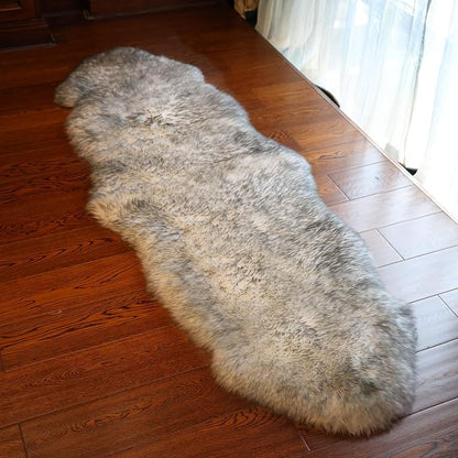 Genuine Sheepskin Rug New Zealand Fluffy Lambskin Rug, Natural Luxury Sheepskin Throw for Bedroom Living Room Children's Room - Premium Area Rug Chair Cover (2×6 Feet, Grey Tip)