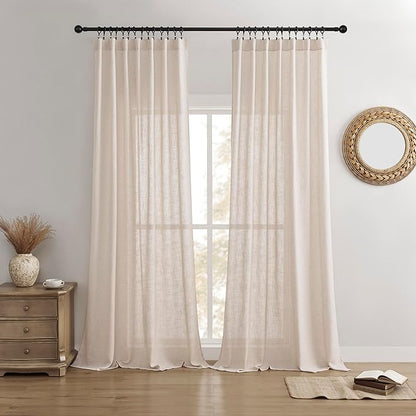 Joydeco Linen Curtains for Living Room,Semi Sheer Drapes Window Long Curtains 72 inches Long Pink Beige