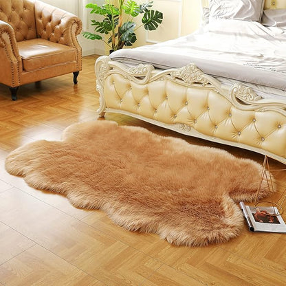 Fluffy Faux Fur Rug Brown Sheepskin Area Rug,4x6 Ft Ultra Soft Shaggy Plush Rug for Bedroom Bedside Living Room Nursery Kids Room