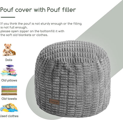 HIGOGOGO Pouf Ottoman Stuffed Round Modern Foam Filled Foot Rest Poufs for Living Room Chair Decorative 20 X 15 Inches Boho Relax Stool for Wedding Christmas Party, Light Grey