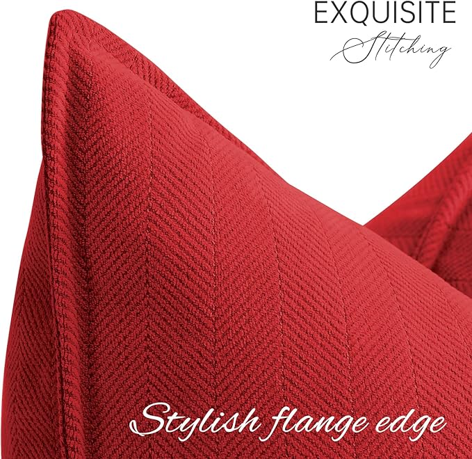 ZWJD Red Pillow Covers 22x22 Set of 2 Chenille Throw Red Pillows Cushion Covers with Elegant Design Soft and Luxurious Decorative Pillows for Couch, Bed, and Home Decor