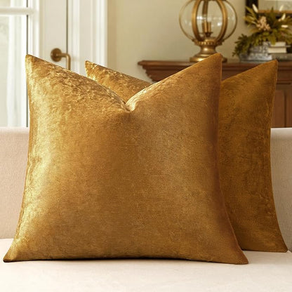 MIULEE Velvet Throw Pillow Covers 14x14 Inch, Pack of 2 - Dark Gold, Soft Solid Small Decorative Pillow Covers Modern Luxury Home Decor for Couch Chair Sofa Bedroom Livingroom Car
