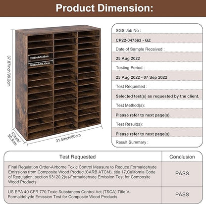 EasyPAG Mail Organizer Countertop, Wood Literature Organizer with Adjustable Shelves, Student Classroom Mailbox for School, Desktop Paper Sorter for Office Home, 48 Compartments, Archaize