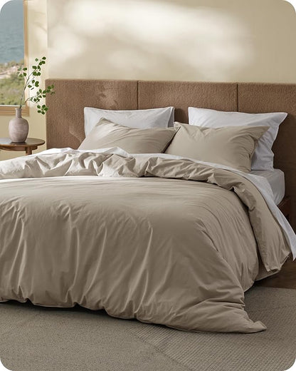 Bedsure Cotton Duvet Cover Oversized King - Luxury Slub Weave 100% Cotton Duvet Cover with a Linen Like Textured, Easy Change Durable Bedding, Tannish Linen Grey, 120" x 98"