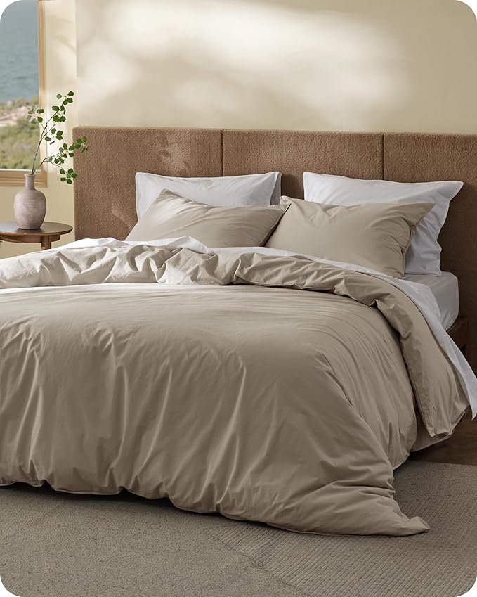 Bedsure Cotton Duvet Cover California King - Luxury Slub Weave 100% Cotton Duvet Cover with a Linen Like Textured, Easy Change Durable Bedding, Tannish Linen Grey, 104" x 98"