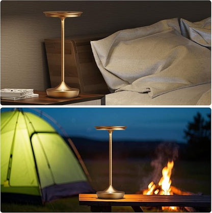 LED Cordless Table Lamps Rechargeable - Outdoor 6000mAh Battery Operated Portable Tables Light 3 Color Stepless Dimming Lamp with Memory Function for Patio Restaurant Dining Bronze