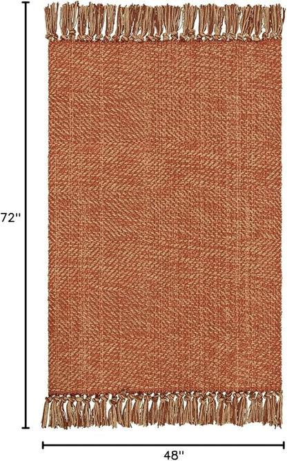 Collive Comfy Area Rug 4' x 6', Terra Woven Cotton Bedroom Rugs, Modern Indoor Accent Rug Floor Carpet with Tassel for Living Room, Nursery Room, Dining Room, Bedside
