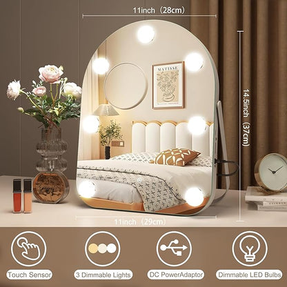 STARLEAD 11"× 14.5" Makeup Mirror with Lights and 10X Magnification, 3-Color Dimmable LED Lighting & Touch Control, 360°Rotation for Travel/Dressing Room, Arched & Bulb