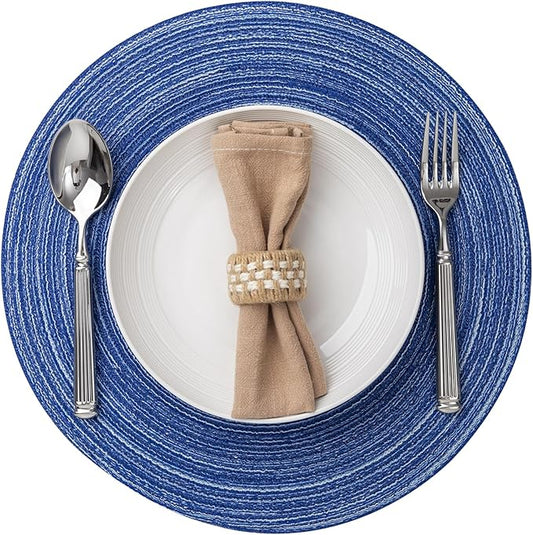 Round Placemats Set of 12 Woven Placemats Washable Braided Table Mats for Dining Table Heat Resistant Non-Slip Circle Place Mats(Royal Blue)