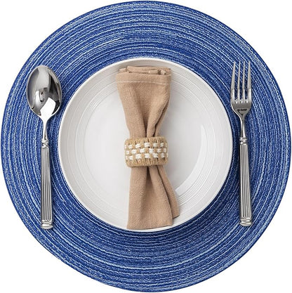 Round Placemats Set of 6 Woven Placemats Washable Braided Table Mats for Dining Table Heat Resistant Non-Slip Circle Place Mats(Royal Blue)