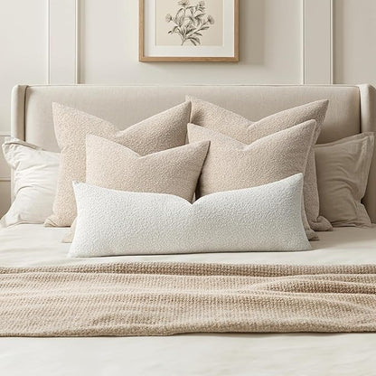 MIULEE Textured Boucle Throw Pillow Cover White Accent Solid Lumbar Christmas Pillow Case Decorative Soft Pack of 1 Couch Cushion Chair Sofa Bedroom Livingroom Home Decor,36x14 Inch