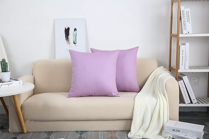 TangDepot Handmade Decorative Solid 100% Cotton Canvas Throw Pillow Covers/Cushion Covers, 45 Colors Available - (18"x18" 2 Pieces, Light Purple Lavende), 2 Count (Pack of 1)