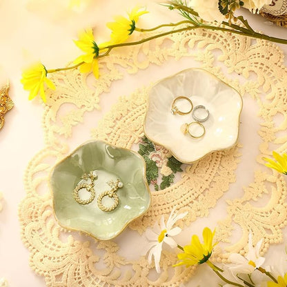 8 Pcs Ceramic Trinket Dish Lotus Leaf Jewelry Tray Small Ring Dish for Earrings, Rings, Jewelry Holder, Key Bowl(White,Green)