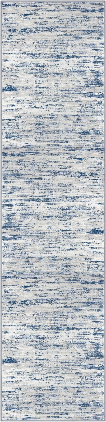 Modern Abstract Hallway Runner Rug, Blue White Washable Kitchen Runner Non-Slip Soft 2x8 Runner Rug Thin Print Faux Wool Carpet for Entryway Bedroom Laundry Room Indoor Home Decor
