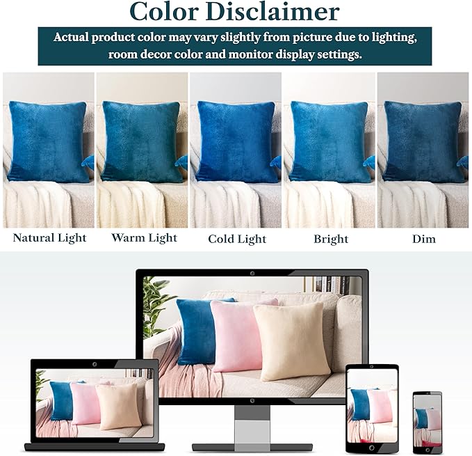 PAVILIA Teal Blue Throw Pillow Covers 20x20 Set of 2, Decorative Pillow Cases for Bed Sofa Couch, Boho Aesthetic Accent Decor Cushion Bedroom Living Room, Velvet Square Euro Sham Cover, Turquoise Blue