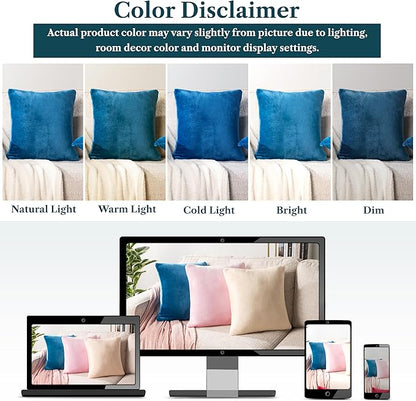 PAVILIA Teal Blue Throw Pillow Covers 20x20 Set of 2, Decorative Pillow Cases for Bed Sofa Couch, Boho Aesthetic Accent Decor Cushion Bedroom Living Room, Velvet Square Euro Sham Cover, Turquoise Blue