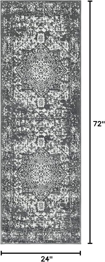 Rugs.com Arlington Collection Rug – 6 Ft Runner Dark Grey Medium-Pile Rug Perfect for Hallways, Entryways