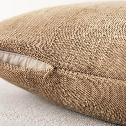 Foindtower Pack of 2 Soft Textured Chenille Throw Decorative Pillow Covers Square Accent Solid Cushion Cover Neutral Lumbar Pillow Case for Couch Sofa Bedroom Living Room 12x20 Inch,Taupe Khaki Camel
