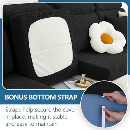 hyha Individual Couch Cushion Covers, Stretch Magic Sofa Seat Cushion Covers Washable, Dog Couch Sofa Slipcover for Pets, Kid with Elastic Bottom(Back Cover L, Black)