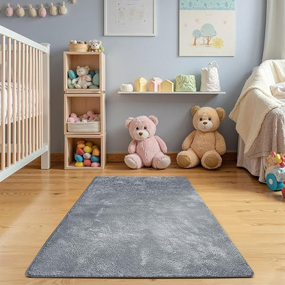 jinchan Solid Plush Area Rug 3x5 Performance Shaggy Washable Rug Indoor Soft Modern Faux Wool Cozy Non Slip Carpet for Living Room Kids Room Bedroom Dining Room Nursery Grey