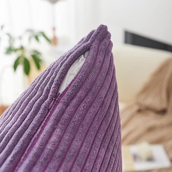 Home Brilliant Purple Throw Pillow Covers 12x20 Set of 2 Striped Velvet Corduroy Oblong Pillow Accent Lumbar Pillow Cover for Car Office Living Room, 12 x 20 inch, Eggplant