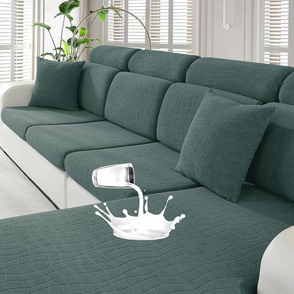 MAXIJIN Waterproof Couch Cushion Covers Stretch Sofa Seat Slipcovers Washable，Sectional Outdoor Cushion Covers with Elastic Bottom for Dogs Pets Kids (3 Pc Cushion Cover, Pea Green)
