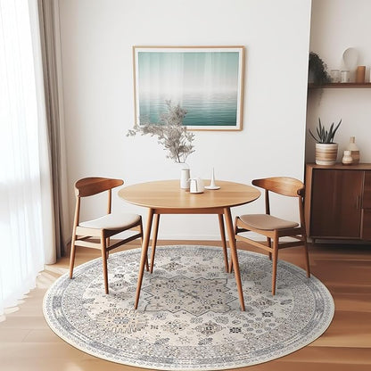 zesthome Washable Round Area Rugs - Non-Slip 6ft Round Rugs, Ultra-Thin Large Circle Rugs for Living Room, Soft Low Pile Rug for Bedroom, Kitchen, Nursery - Vintage Stain Resistant Round Rug