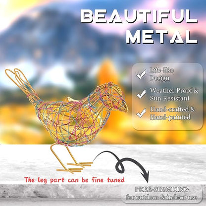 Modern Bird Statue Table Decor Set of 3 - Christmas Ornament - Handmade Metal Bird Sculptures with Colorful Wire Weaving, Multi-Pose Rustic Home Accent