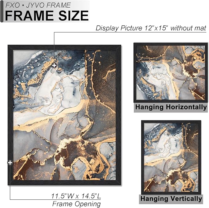 Engineered Wood 12x15 Picture Frame Set of 6, Black Frame for 12 x 15 Inch Picture Poster Photo, Light Weight 12 by 15 Frame with Wood-grain for Wall - 6 Pack/Black/12 x15