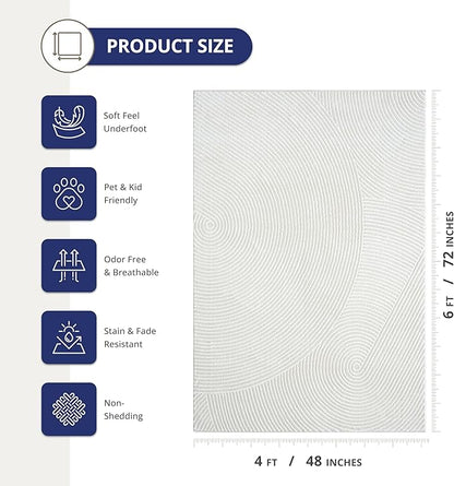 Abani Cream Area Rug for Living Room, Bedroom - Zen Reiki Pattern- 4 x 6 -Durable & Easy to Clean
