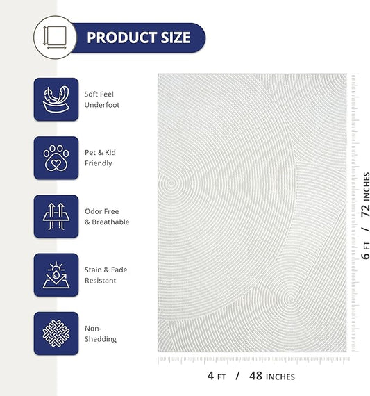 Abani Cream Area Rug for Living Room, Bedroom - Zen Reiki Pattern- 4 x 6 -Durable & Easy to Clean