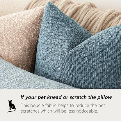 Foindtower Decorative Textured Boucle Throw Pillow Covers Accent Solid Lumbar Pillow Cases Neutral Soft Couch Cushion Case for Chair Sofa Bedroom Living Room Home Decor 12x20 Inch,1PC,Misty Blue