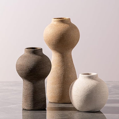 Ceramic Vase Home Table Decor - Flower Vase Set of 3 Living Room Kitchen Decorations Farmhouse Modern Rustic Vases Decorative Centerpiece for Shelf Bedroom Office Bathroom Dining Coffee Desk