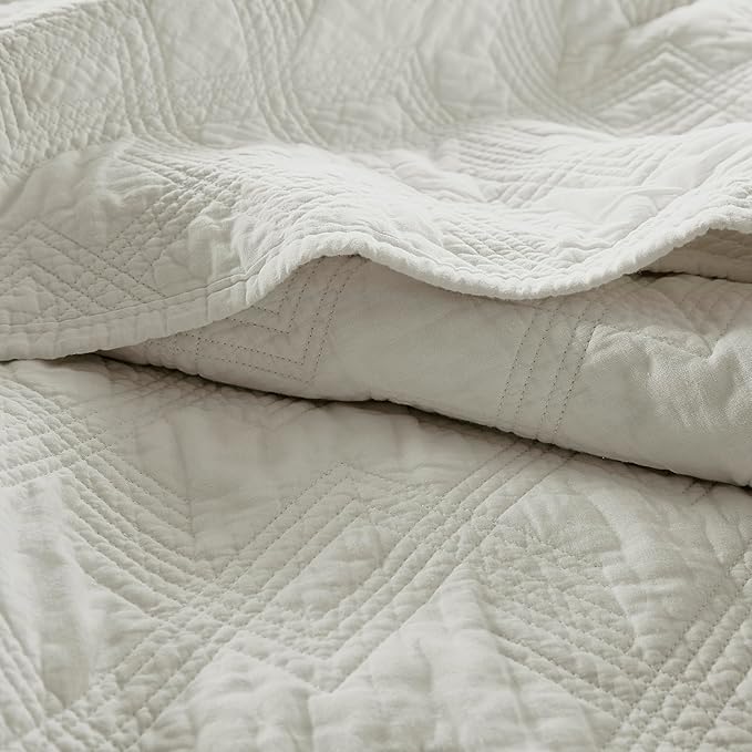 WDCOZY 100% Cotton Oversized King Quilt Set - Beige California Cal King Size Soft Lightweight Modern Bedspread, Farmhouse Country Rustic Coverlet, Textured Like Linen, Shabby Chic Bedding