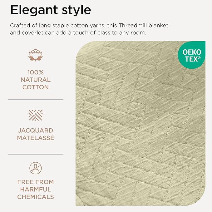 Threadmill Luxury Cotton Blankets for Twin Size Bed | All-Season 100% Cotton Twin Blanket for Bed | Criss Cross Jacquard Lightweight, Soft & Cozy Coverlet, 350GSM, 68 x 90 inches | Sage Green