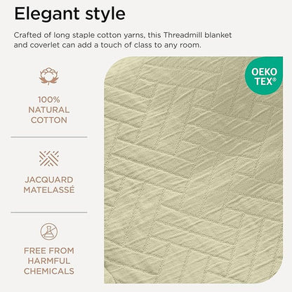 Threadmill Luxury Cotton Blankets for Twin Size Bed | All-Season 100% Cotton Twin Blanket for Bed | Criss Cross Jacquard Lightweight, Soft & Cozy Coverlet, 350GSM, 68 x 90 inches | Sage Green