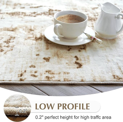 FMFUNCTEX 3x5 Washable Area Rug Brown Abstract Modern Neutral Brown Grey Non Slip Soft Low Pile Thin Accent Entryway Entrance Indoor Carpet for Living Room Bedroom Dining Office Nursery Bedside
