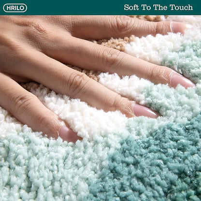 Microfiber Bathroom Rugs, Absorbent Soft Shaggy Carpet Floor Mats for Shower Tub Sink Toilet, Non-Slip Plush Carpet Floor Mats for Living Room Bedroom Kitchen ，Green，36 X 24 Inches
