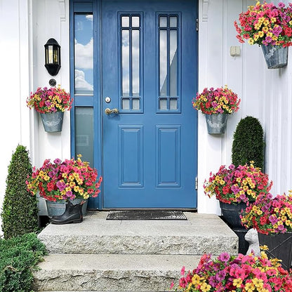 12 Bundles Artificial Flowers for Outdoors Decorations, Spring Summer Multicolor Realistic Faux Silk Daisy, UV Resistant Fake Flowers for Patio Home Decor Garden Planter Window Box Yard